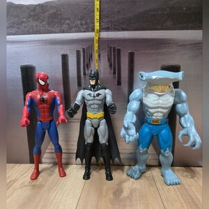 Action Figure Trio: Spider-Man, Batman, Sharkman